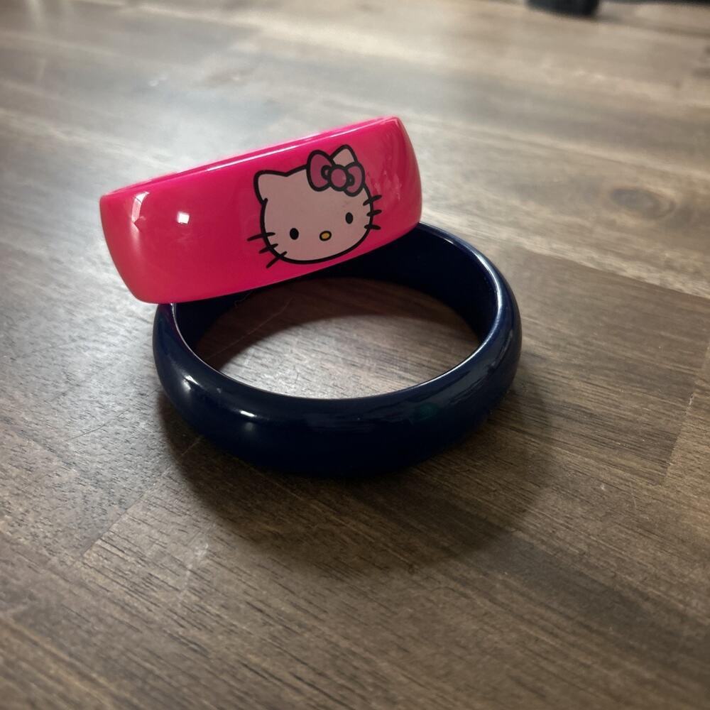 Vintage Plastic Bangle Bracelets Set Of 2 Pink Navy Sanrio 80/90's Style Retro